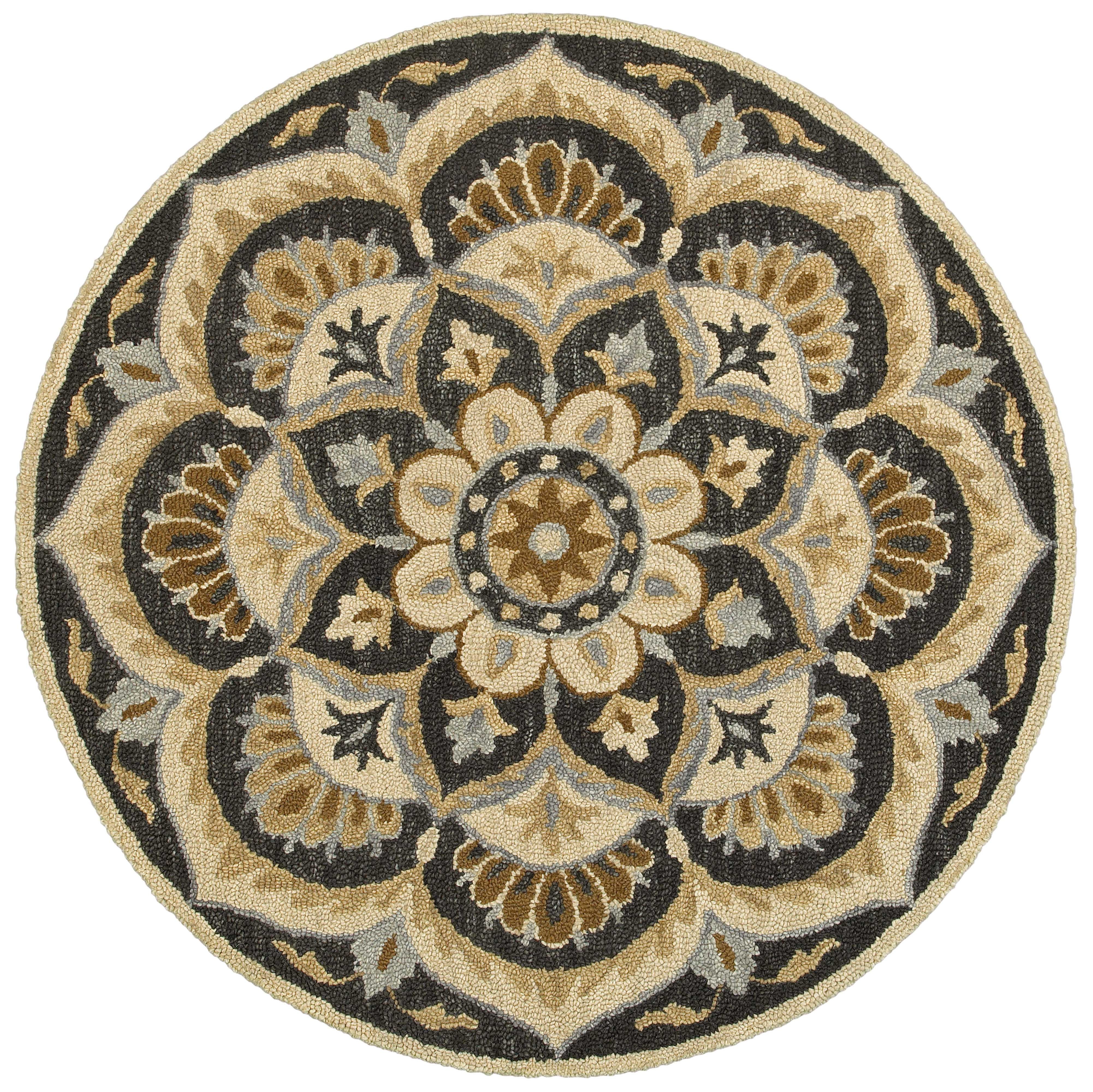 LR Home Dazzle Flower Bloom Medallion Black / Beige Round Rug ( 6 ft x
