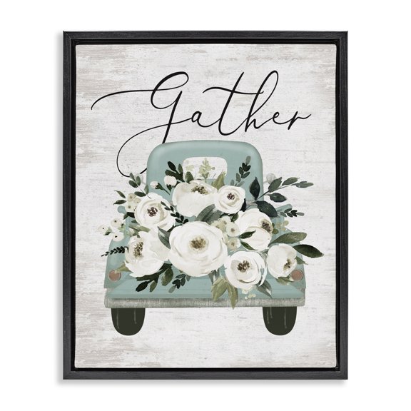 Stupell Industries Shabby Chic Gather Floral Rose Truck Black Floating Frame Canvas Art, 17 x 21, by Lettered and Lined