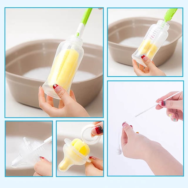 Bottle Cleaning Brush Set with Soft Sponge for Standard Wide Mouth Containers and Kitchen Use