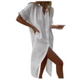 thumbnail image 2 of Mefallenssiah Robe Chemise à Manches Courtes en Coton et Lin à Col Rabattu pour Femmes Printemps et Été avec Poches, 2 of 6