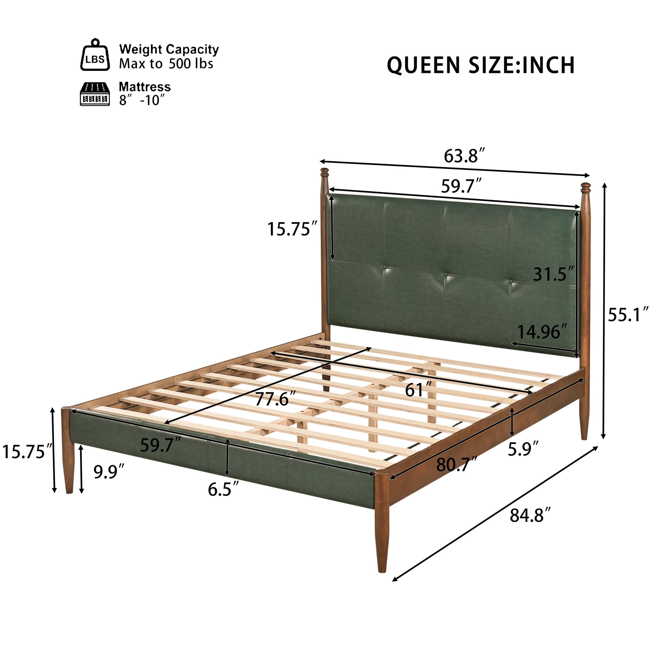 Christopher Knight Home Mid-Century Queen PU Upholstered Platform Bed with Tufted Headboard, Green