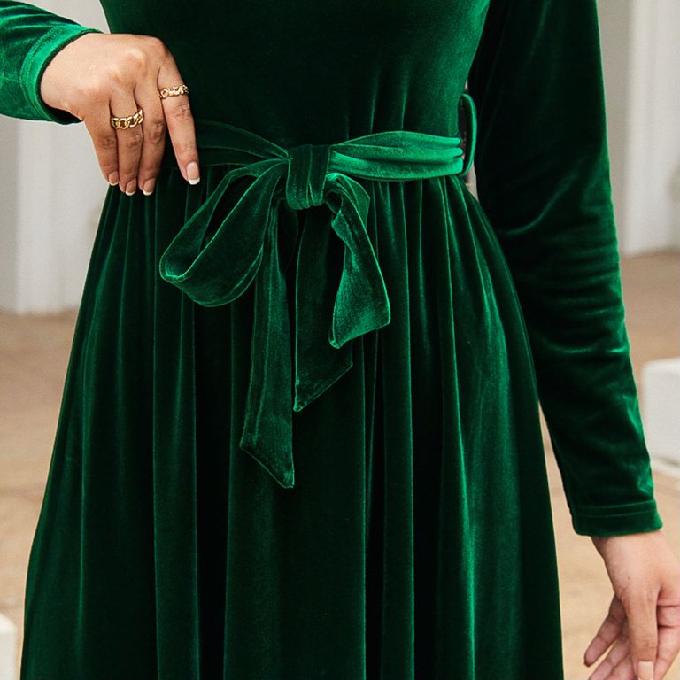 1PCS gold velvet long dress-green-L - Walmart.com