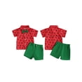 thumbnail image 2 of Qmyliery Toddler Baby Boy Summer Outfits Watermelon Pattern Button Down Turn Down Collar Short Sleeve Shirt with Shorts 2 Pcs Set 6 12 18 24 Months 3 4 Years, 2 of 9
