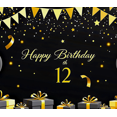 thumbnail image 4 of Black Gold Themed Happy Birthday 12th Backdrop Banner with Balloons Stars and Gifts Party Decoration Photography Prop for Birthday Parties Celebrations and Photo Booths, 4 of 8