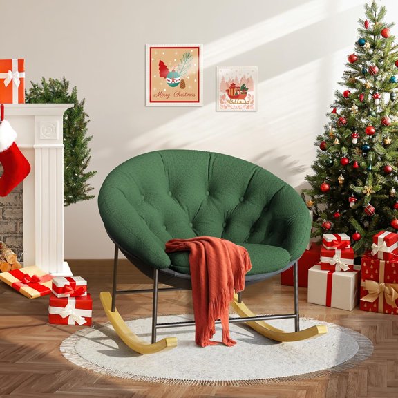 Oversized Rocking Chair Nursery, Modern Nursery Rocking Chairs with Padded Seat, Large Comfy Saucer Chair and Reading Chair for Adults Suitable for Bedroom, Living Room, Porch, Patio (Green)