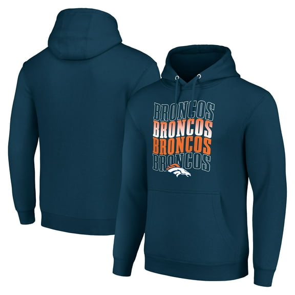 Men's Starter Navy Denver Broncos Four Team Name Logo Fleece Pullover Hoodie