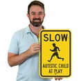 thumbnail image 2 of 8 x 12 inch “Slow - Autistic Child At Play” Metal Sign, Screen Printed, 63 mil Laminated Rustproof Aluminum, Black and Yellow, 2 of 5