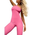 thumbnail image 3 of Women's One Shoulder Ribbed Jumpsuit Yoga Bodycon Jumpsuits Workout Sleeveless One Piece Sport Romper, 3 of 7