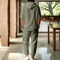 thumbnail image 6 of JUUYY Mens 2 Piece Linen Set Long Sleeve Button Down Casual Hoodie Shirt and Loose Jogger Pants Sets Beach Vacation Summer Outfits Army Green S, 6 of 9