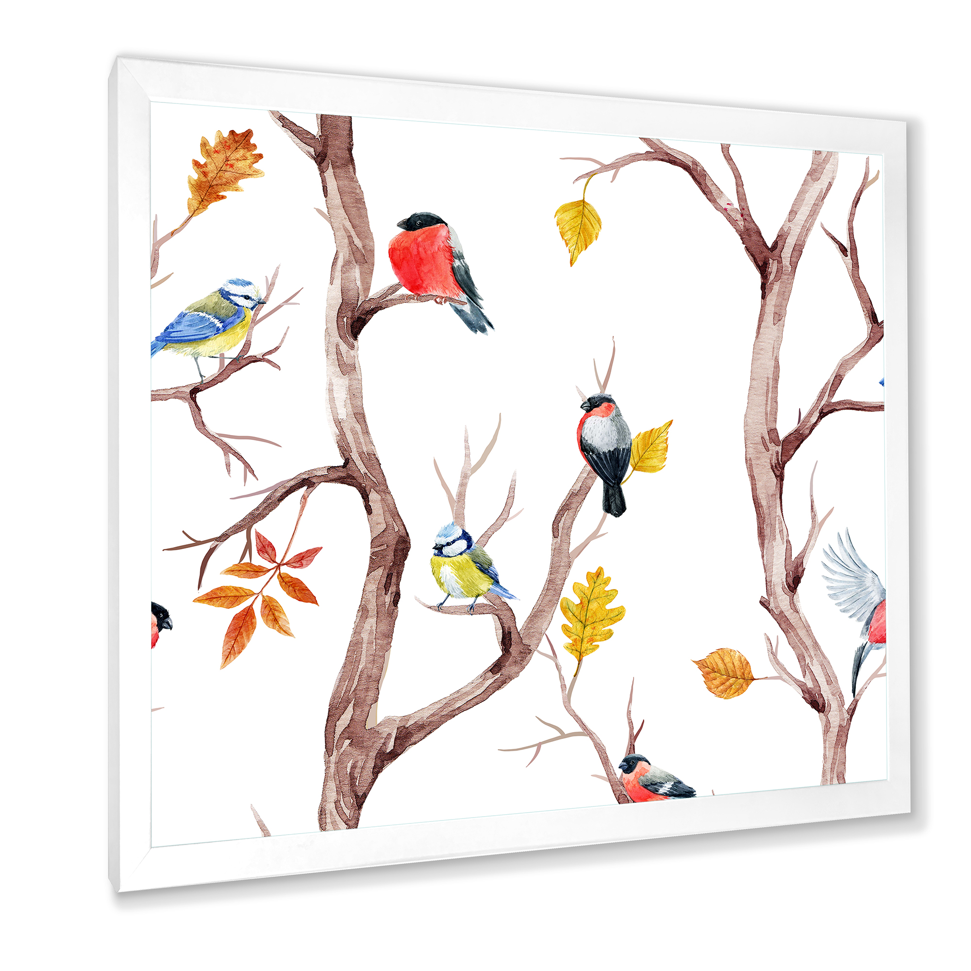 Designart 'Little Birds and Fall Trees' Traditional Framed Art Print