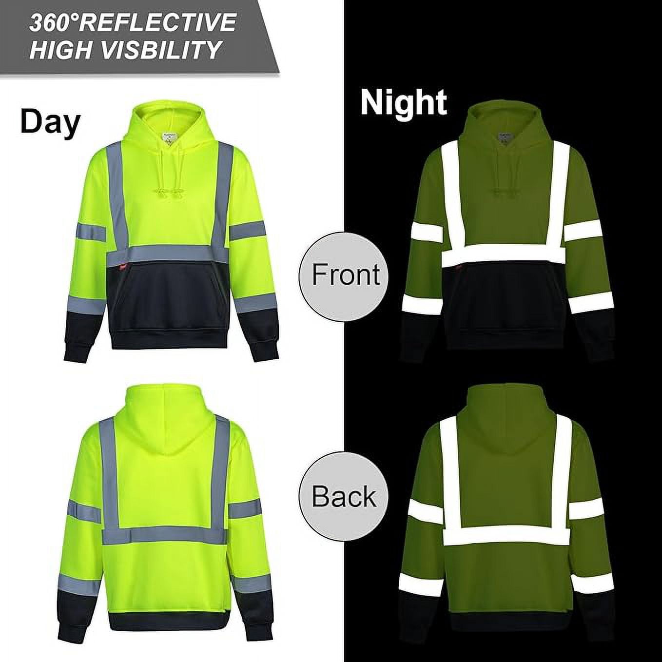 ProtectX Hi Vis Safety Hoodie for Men Women, Class 3 Reflective High Visibility Sweatshirt with Large Pocket, Long Sleeve Hooded Drawstring Pullover for Work & Construction, Green, X Large