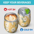 thumbnail image 4 of 12oz Stemless Wine Tumblers Yellow Daisy Flower Pattern Vacuum Insulated Stainless Steel Travel Tumbler Cups Mug with Lid and Straw for Champaign,Cocktail,Beer with Cleaning Brush, 4 of 5