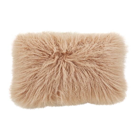 100% Wool Mongolian Lamb Fur Throw Pillow With Poly Filling