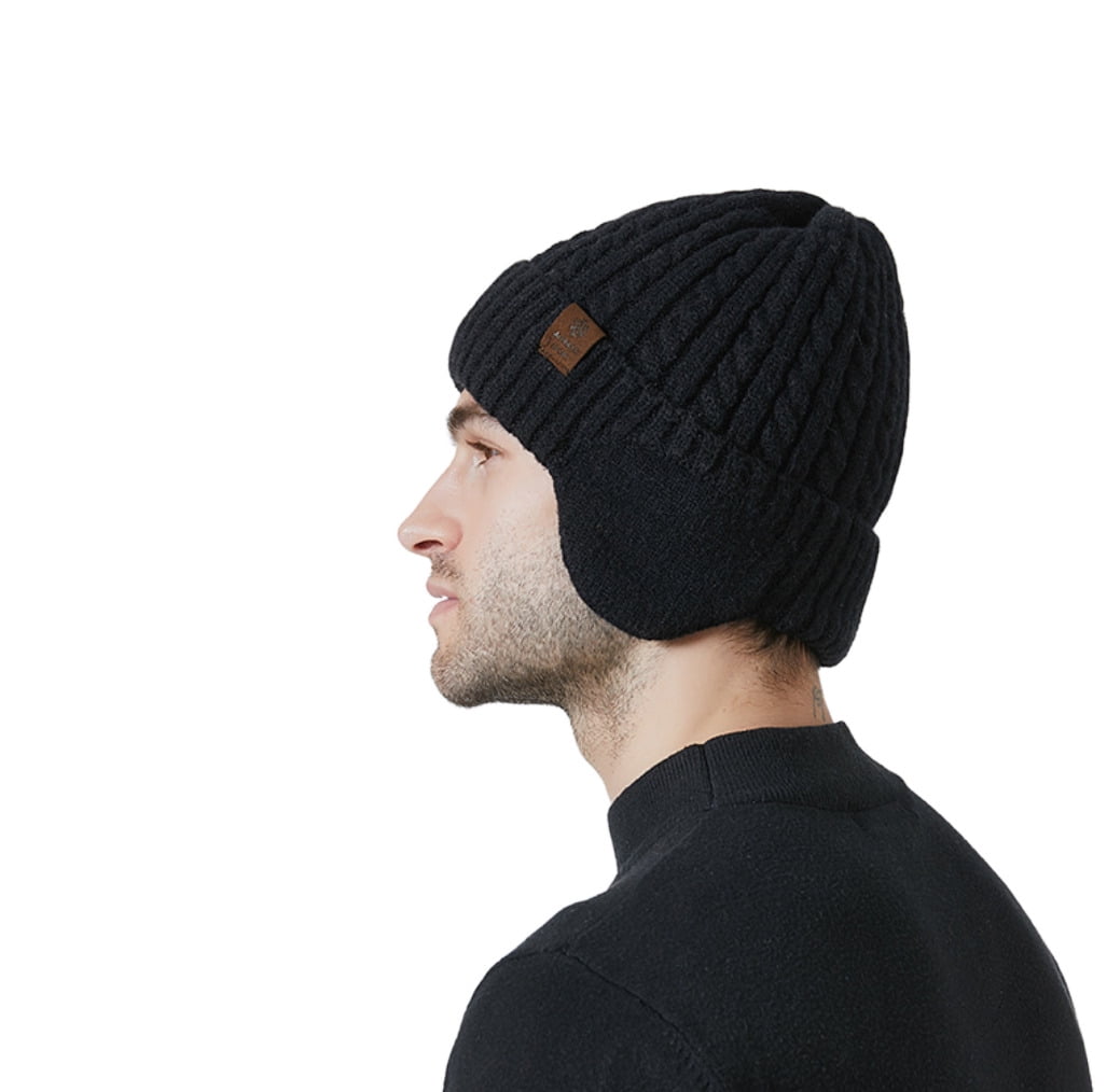 Winter Beanie with Earflap for Men Women, Warm Knit Soft Hat, Outdoor Beanie Unisex Caps Gifts for Men Women
