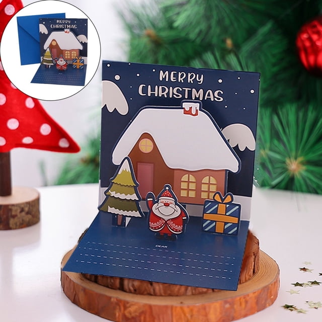 Outdoor Christmas DecorationsGreeting CardChristmas Card Small Card With Envelope Sticker 3D Cute Holiday Greeting Card Santa Snowman Reindeer Christmas Tree Christmas Card 4x5 Inches