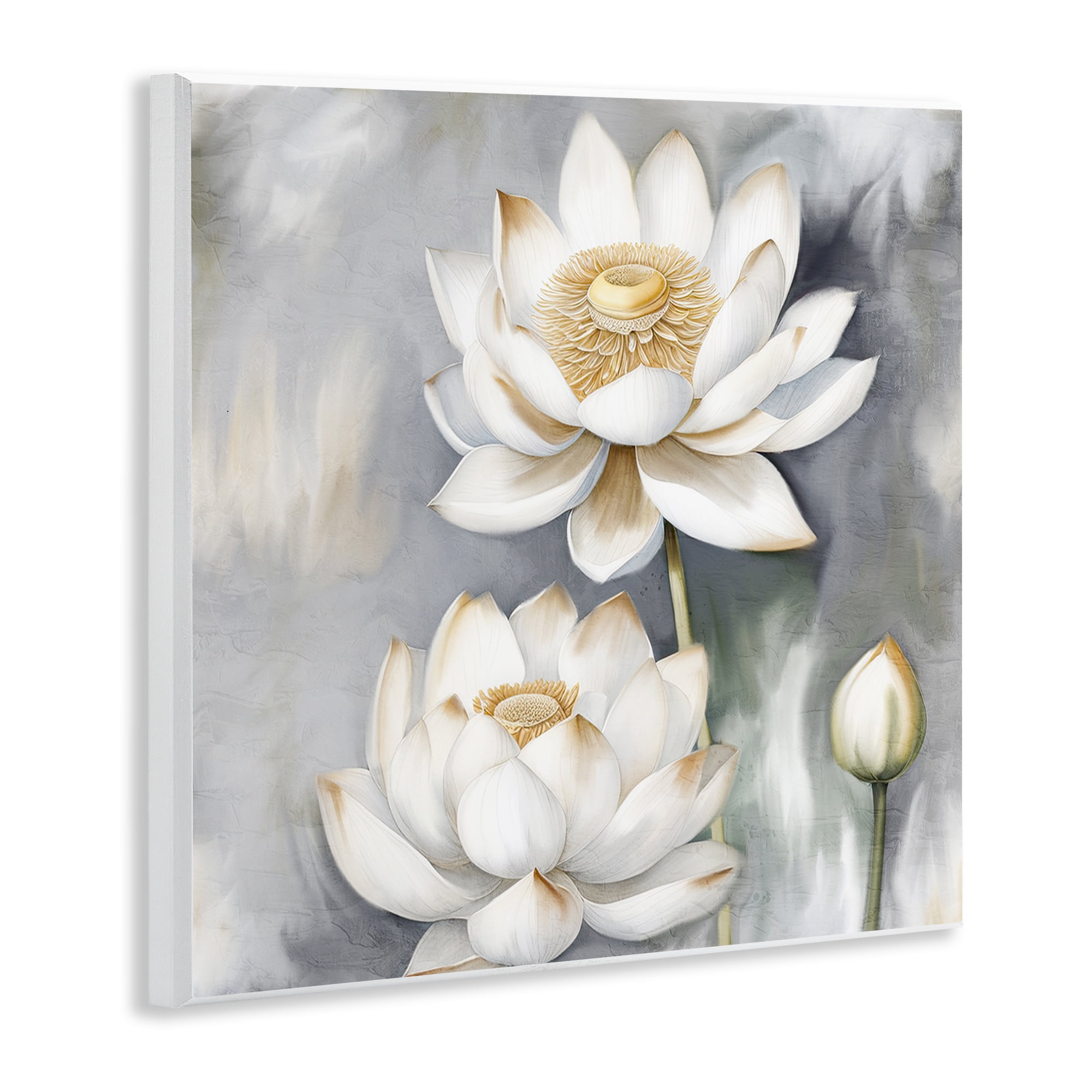 Stupell Industries Budding White Lotus Plants & Flowers Painting Unframed Art Print Wall Art, 12 x 12