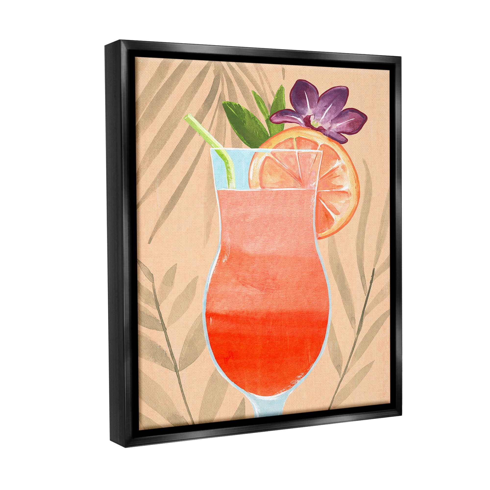 Stupell Industries Plant Patterned Cocktail Food & Beverage Painting Black Floater Framed Canvas Art Print Wall Art, 17 x 21