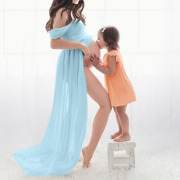 blue maternity dress for baby shower ChliEarime Hecate Elegant Long Sleeve Photoshoot Black XS at Amazon Women's Clothing store crossover neckline Shop Blue Maternity Dress, Formal
