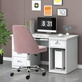 thumbnail image 4 of HOMEFLA Home Office Desk Chair, Modern Linen Fabric Chair Adjustable Swivel Task Chair Mid-Back Cute Upholstered Armless Computer Chair with Wheels for Bedroom Studying Room Vanity Room (P, 4 of 7