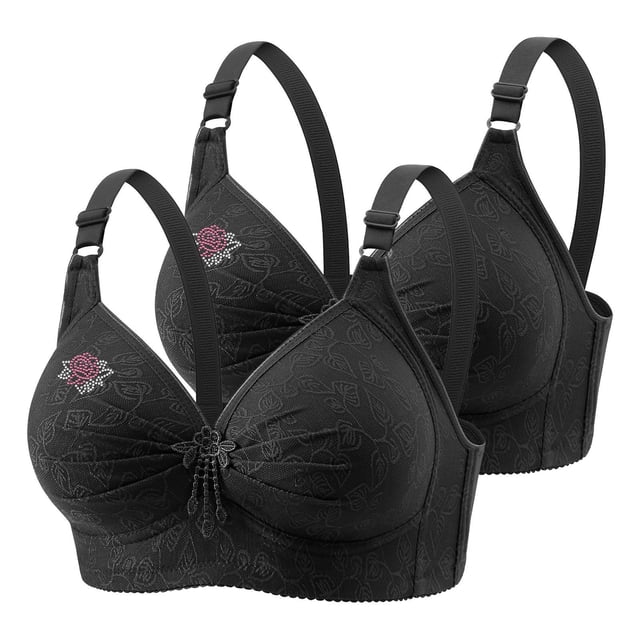 LOVZFMLL Soutiens-Gorge pour Femmes Dentelle Fleur Rassemblée Grande Taille Soutien-Gorge Quotidien Sans Armatures Noir TG