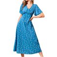 thumbnail image 2 of Lenago Robe d'Été Grande Taille pour Femmes Col Robe Manches Courtes Florale Bouton Jupe Longue en Chiffon Fête Plage Robes en Liquidation, 2 of 5