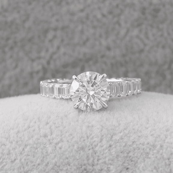 Oryn Jewelry 1.8 Ct Moissanite Round Moissanite Ring - 14K White Gold Plated Women's Ring - Designer Solitaire Ring - Holiday Anniversary Gift Jewelry