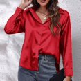 thumbnail image 6 of Womens Blouses Autumn Winter Satin Silk Solid Color Lapel Long Sleeve Loose Casual Tops Outwear, 6 of 6
