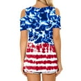 thumbnail image 4 of ORQ Independence Day Round Neck Printed Flower Off Shoulder Sleeve T-shirt Top, 4 of 6