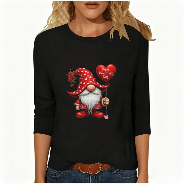 RKSTN Valentine's Day 3/4 Length Sleeve Womens Tops Oversized Crewneck Valentines Graphic Print Short Sleeve T Shirts Womens Casual Solid Round Neck Loose Three Quarter Sleeve Shirt Spring Clothes
