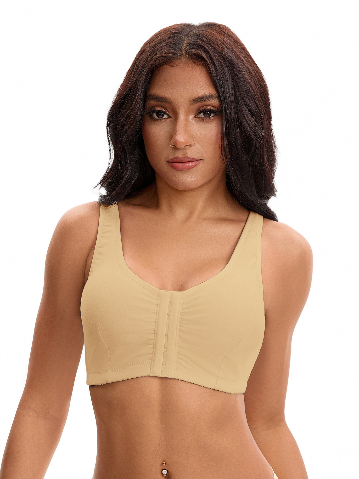 Unique Bargains Women's Front Closure Adjustable Strap Wirefree Workout Bras XXL Beige