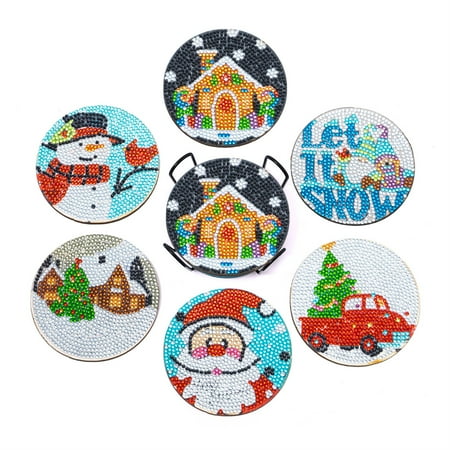 

Christmas Diamond Painting Coasters Sets - 6PCS DIY Xmas Snowman Gnomes Diamond Art Coasters Kits with Holder for Drinks(A)