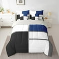 thumbnail image 4 of jejeloiu Geometric Stripes Plaid Bedding Comforter Set,7 Pieces,Modern Abstract Art Full Bedding Set,Black White Blue Fitted Sheet Flat Sheet,Microfiber Bedroom Decor Reversible, 4 of 7