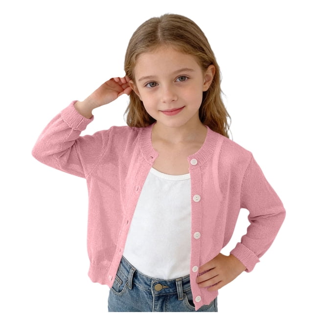 Niña Pequeña Manga Larga Tops Color Sólido Princesa Punto Suéter con Protección Solar, Aire Acondicionado Suéter Cardigan para Uso Diario Casual, Abrigo Suave
