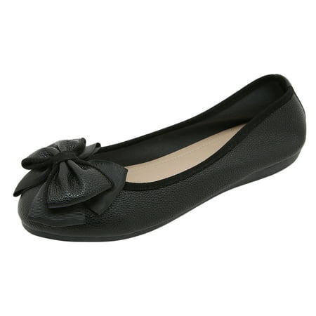 QYZEU Black Ballet Flats for Women Womens Shoes Casual Hidden Wedge Ladies Large Size Single Shoes Simple Pure Colour Bowknot Rhinestone Low Heel Flat Bottom Shoes Black 37