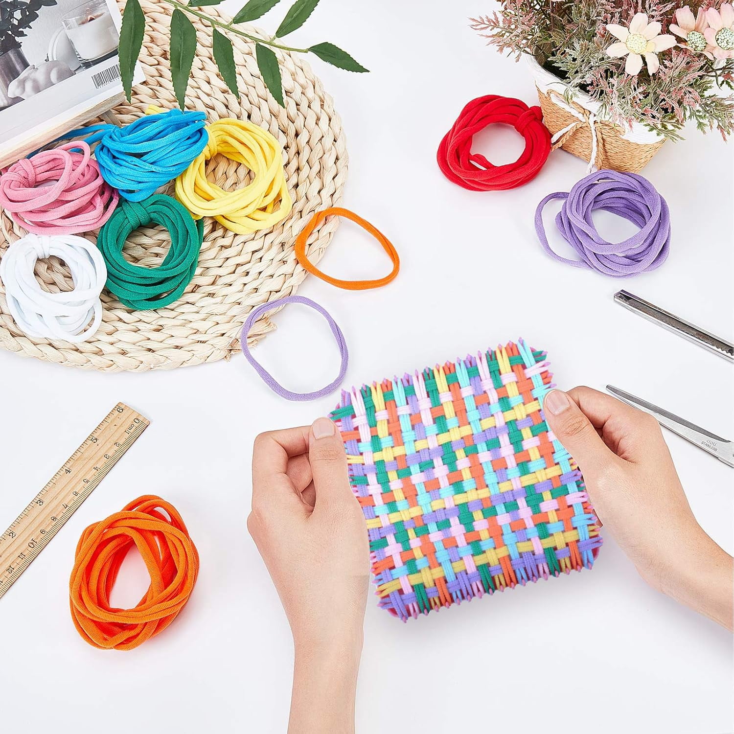 3bags 96 Pcs 8 Colors Potholder Loops Elastic Weaving Loom Loops Multiple Colors Craft Loops Refil for DIY Crafts Supplies Colorful DIY