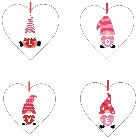 Goowood Valentines Day Gnome Ornaments 4 pack Faceless Doll Acrylic Hanging Decorations for Home Wedding and Party