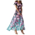 thumbnail image 2 of WILLBEST Vestidos Casuales Vestido de Verano para Mujer Vestido Vintage de Longitud Media Estampado Floral Manga Corta Cuello En V Primavera Extra Grande, 2 of 3
