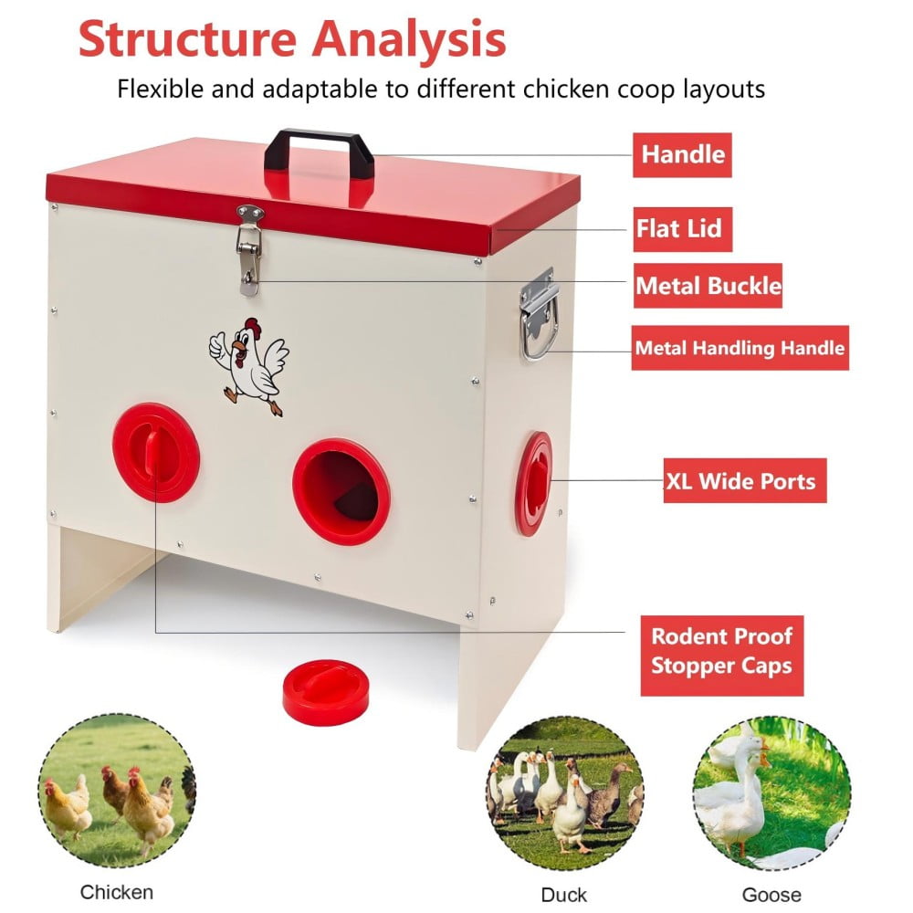 SHZOND Automatic Chicken Feeder 50 LBS,6 Port Metal Poultry Feeder,Large Capacity Automatic Poultry Feeder System, No Waste Poultry Feeder with Locking Lid for Chickens, Ducks&Poultry