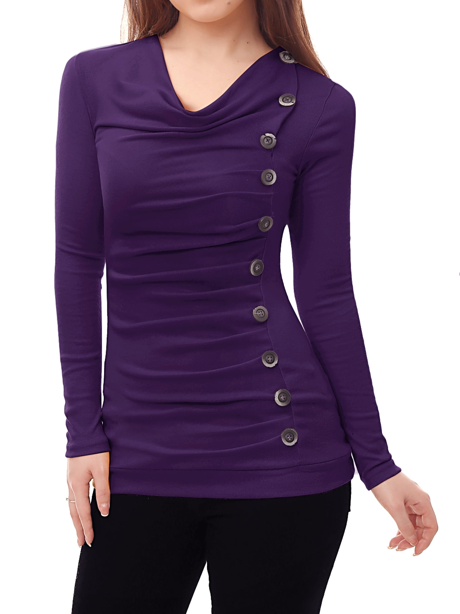 DARING DIVA Women's Cowl Neck Side Ruched Tunic Top 2XL Purple