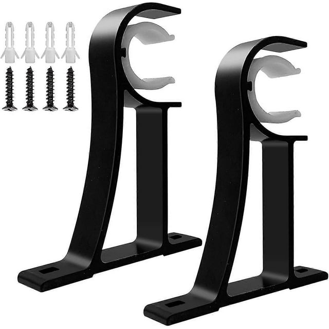 2 Pack Heavy Duty Metal Curtain Rod Brackets - For 25-30mm Curtain Rod - Black