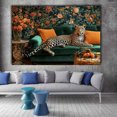 thumbnail image 2 of Mudket Framed Leopard on Green Velvet Sofa Canvas Wall Art, Leopard Print Living Room Wall Decor, Floral Animal Wall Art Ready to Hang - 12"L x 8"W, 2 of 10