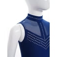 thumbnail image 6 of YiZYiF Kids Girls Dance Unitards Glitter Rhinestones Sleeveless Stretchy Gymnastics Leotards Skating Jumpsuit Navy Blue 14, 6 of 7