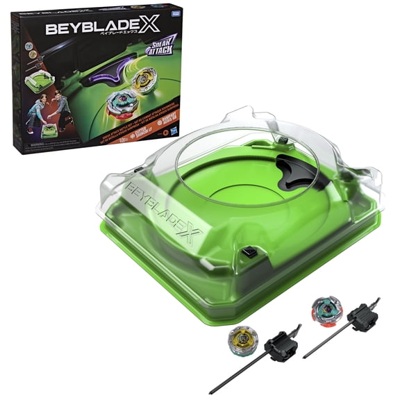Beyblade X Sneak Attack Battle Set with Beystadium, 2 Tops, 2 Launchers, Yellow and Green, Ages 8 and up