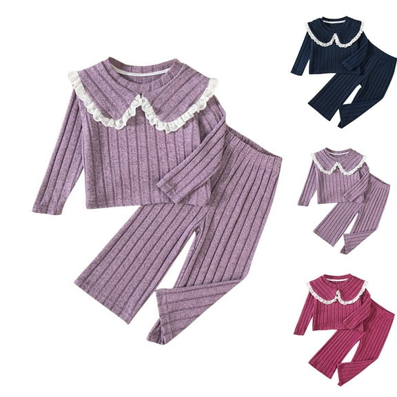 Miluxas Toddler Baby Girls Clothes Set Long Sleeve T-Shirts Tops Pants 2Pcs Outfits Fall Winter Clothes Purple 1 Years
