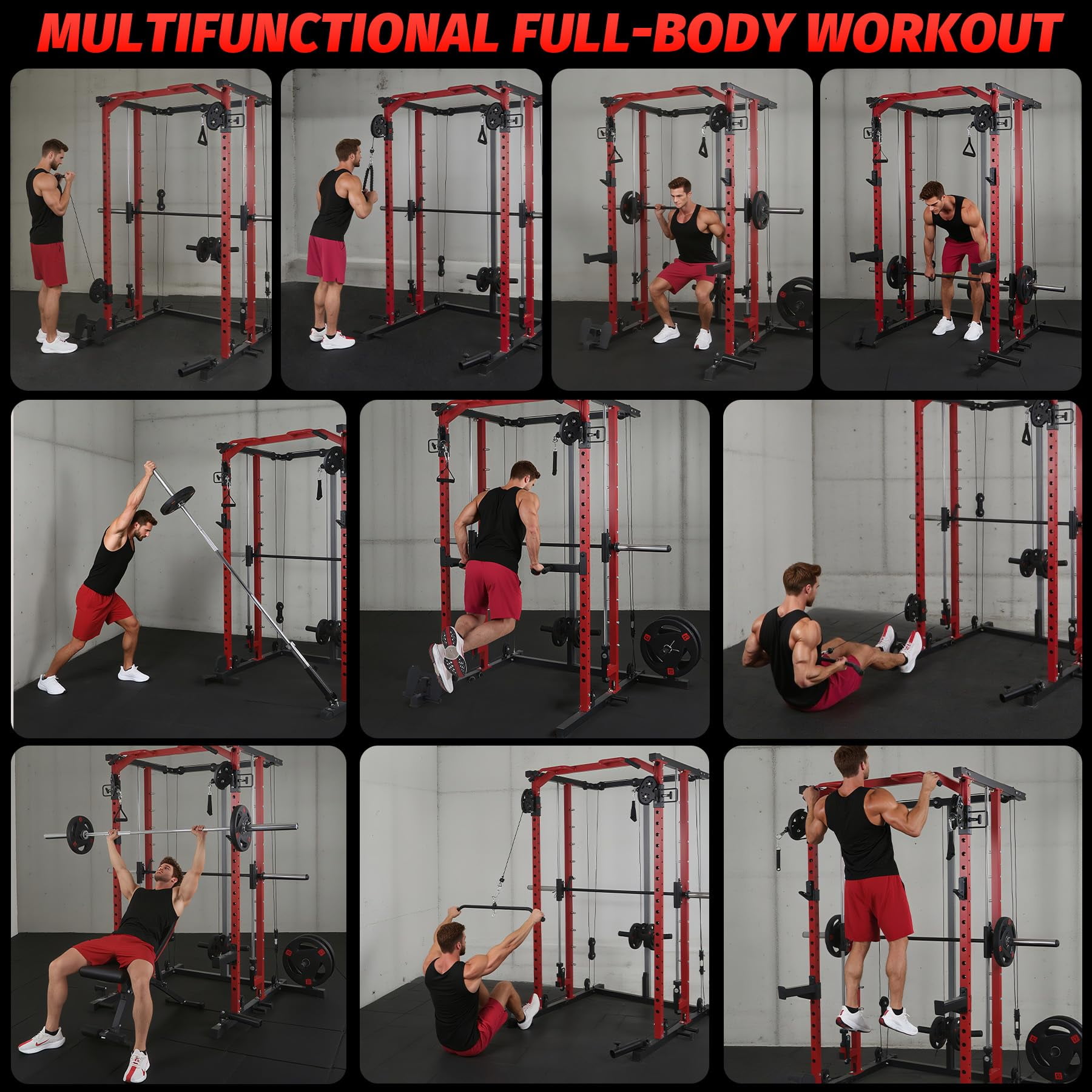 Danolapsi Power Cage,Smith Machine Squat Rack,Heavy Duty Power Rack for Home Gym with Pulley System,Dip Bar,LAT Pulldown,Multifunctional Squat Rack for Home Gym,Weight Cage for Home Gym