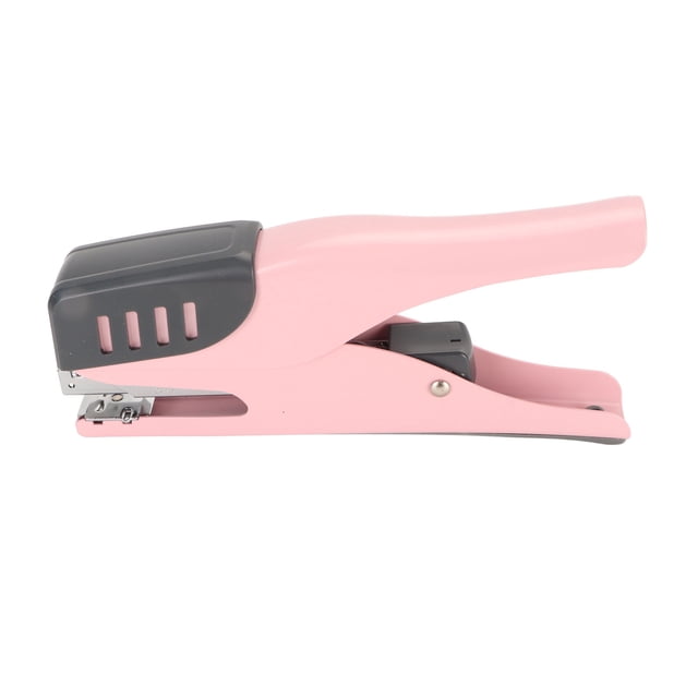 Grapadora de oficina ergonómica con capacidad para 20 hojas, grapadora de escritorio sin esfuerzo, grapadora de metal con almohadilla antideslizante para estudiantes, color rosa