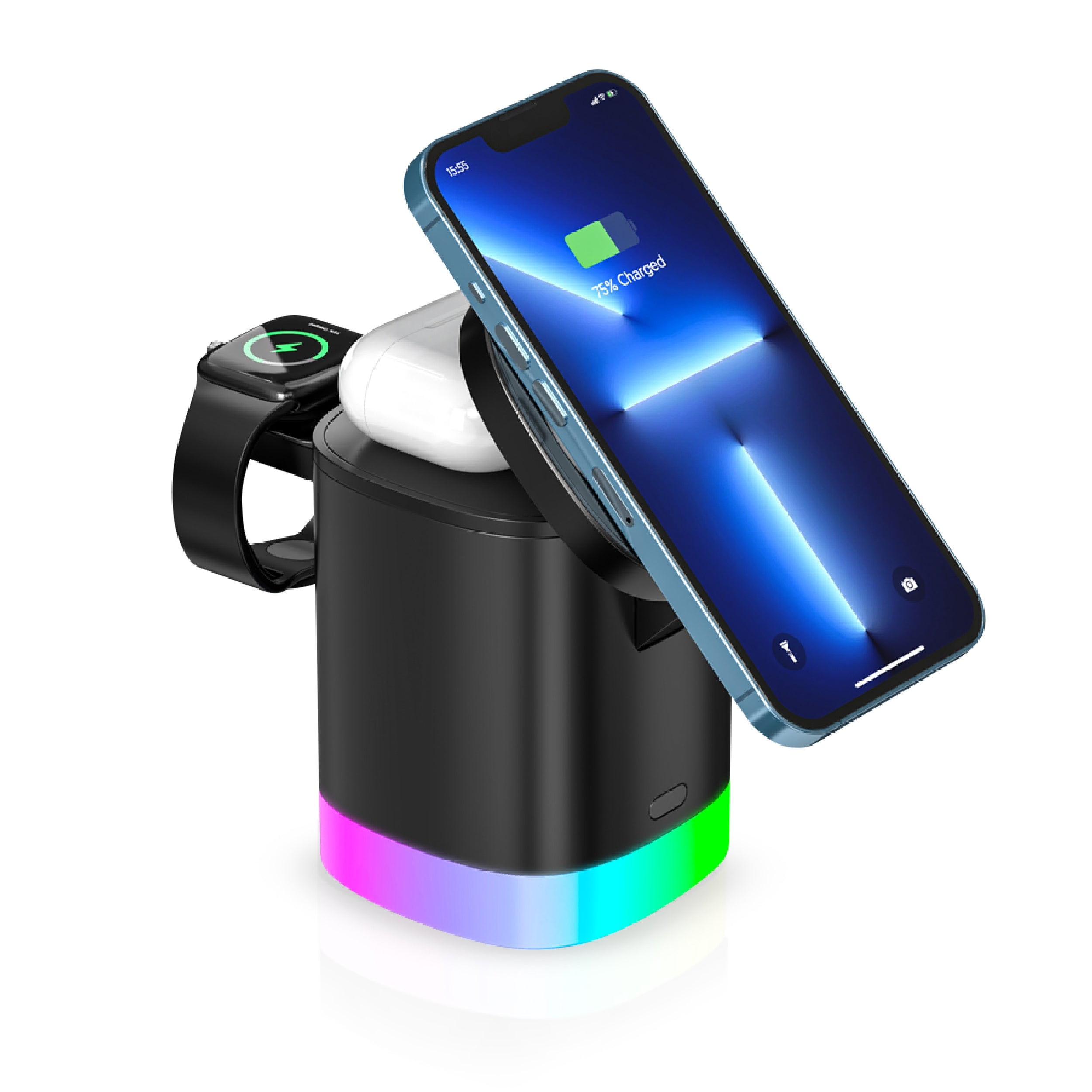 RCA RGB Wireless Charging Station for iPhone/Watch/AirPods, Black