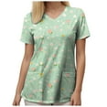 thumbnail image 5 of felwors Women's Scrubs Printed Scrub Tops Plus Size Stretch Nursing Scrubs Fall Medical Workwear with Pockets S-5XL (Green, S), 5 of 5