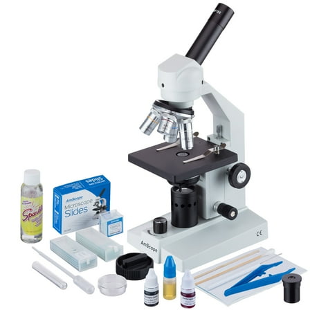 AmScope 40x-2500x Cordless LED Compound Biological Microscope with Extensive Slide Preparation Kit New
