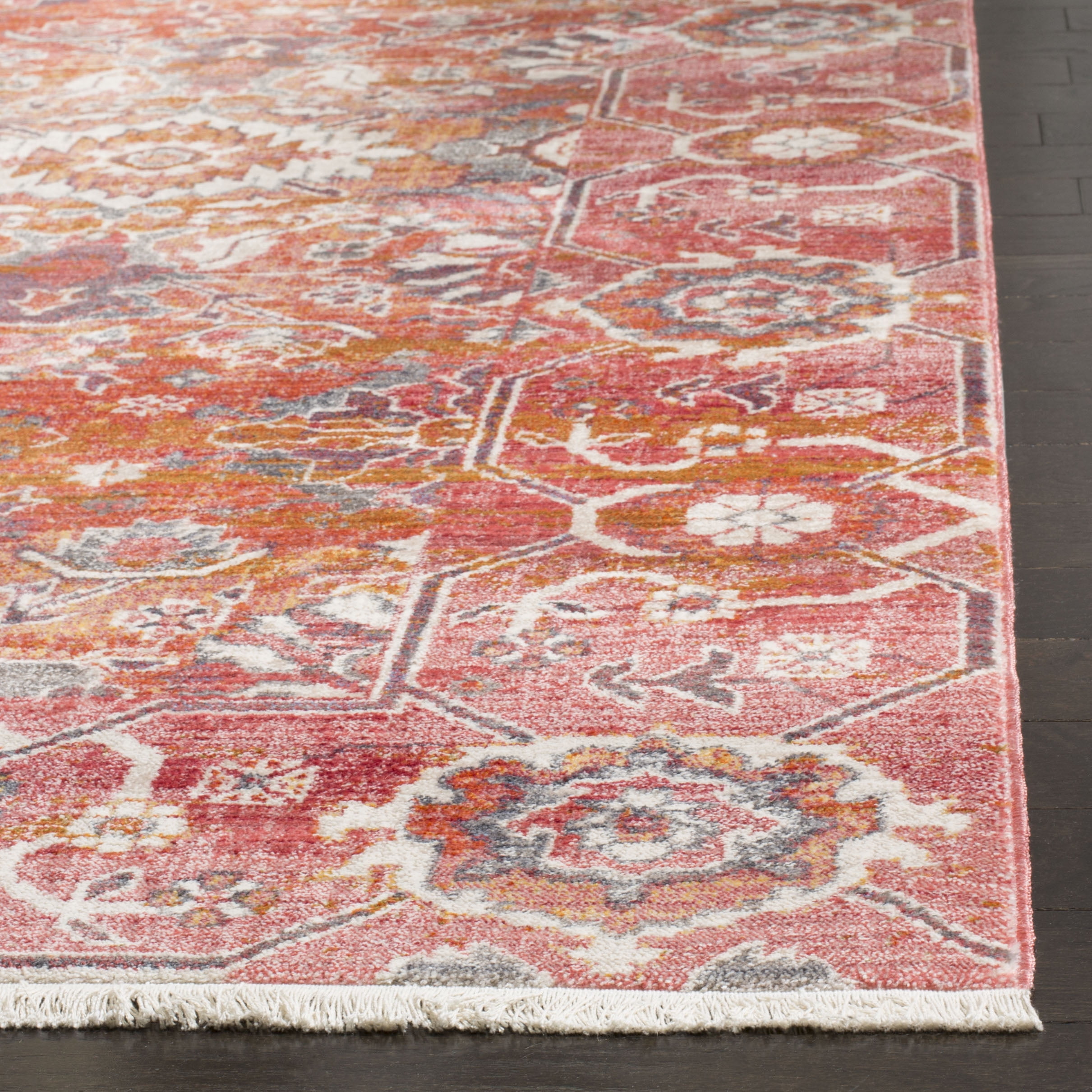 SAFAVIEH Vintage Persian Proinsias Geometric Polyester Area Rug, Red/Orange, 8' x 10'